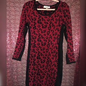 Burgundy cheetah-print sweater dress